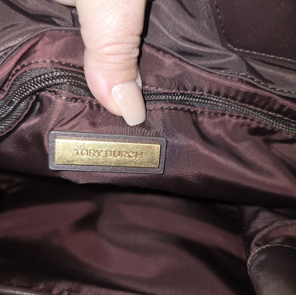 Tory Burch Dark Brown Nylon and Leather Logo Tote - Picture 6 of 10